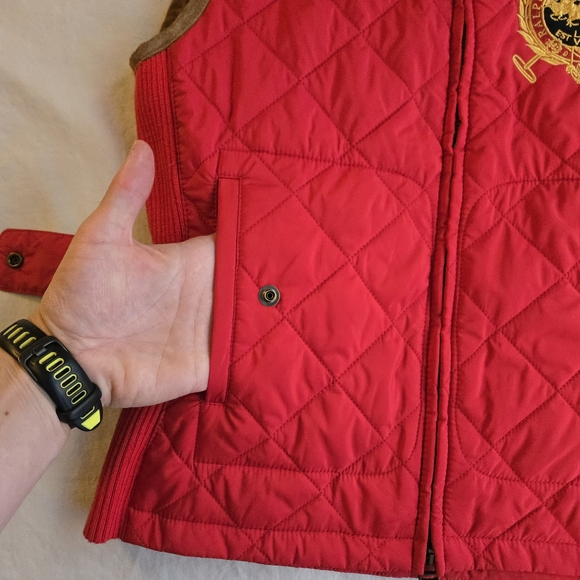 Polo Ralph Lauren Red Equestrian Quilted Vest Suede Trim Embroidered Crest - Picture 5 of 12